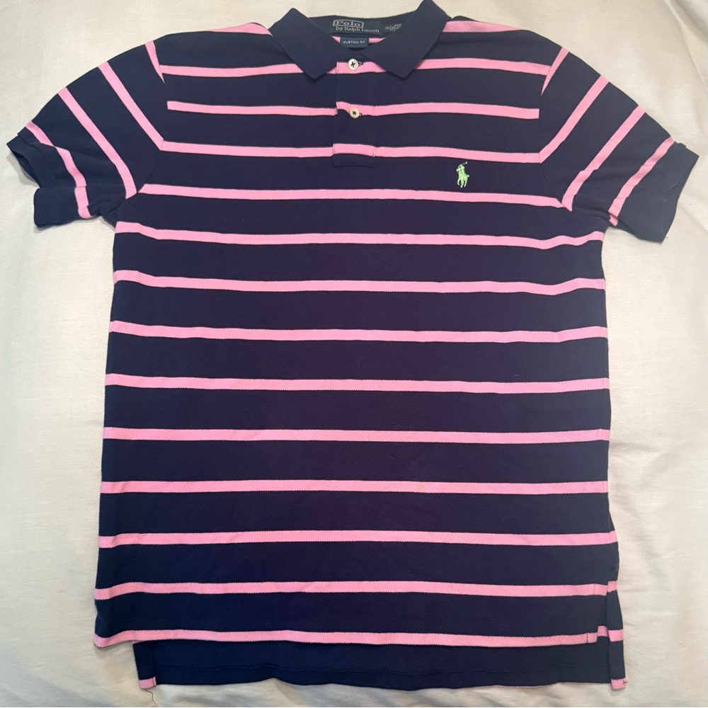 Polo by Ralph Lauren Men's Navy and Pink Polo Shirt